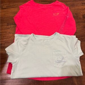 Vineyard Vines Kids Neon Pink Long Sleeve & Light Mint Short Sleeve Tee Set